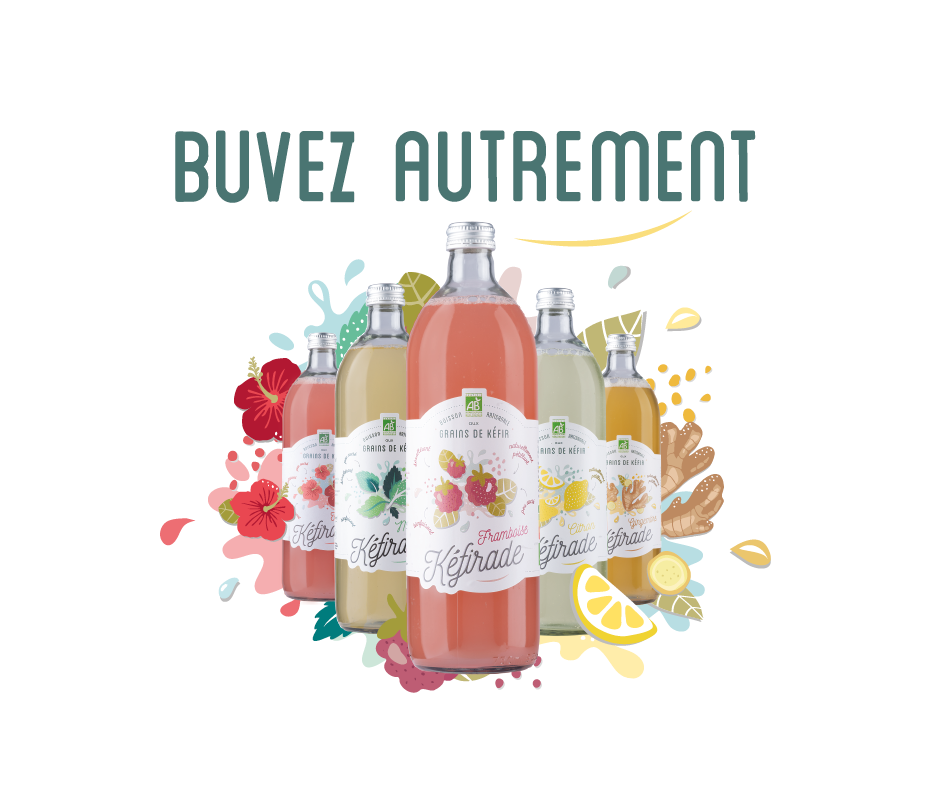 Photo bouteilles kéfir eau et de fruits, boisson fermentée pétillante