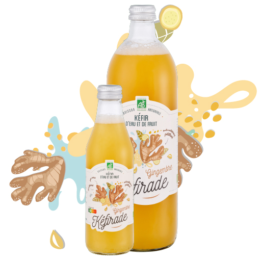Bouteilles Kéfirade gingembre 25cl et 75cl